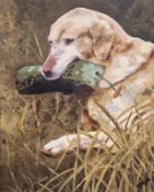 Ella Moulding Triple Dog portrait with Labrador  and two Dachshunds Pastel on paper, framed and
