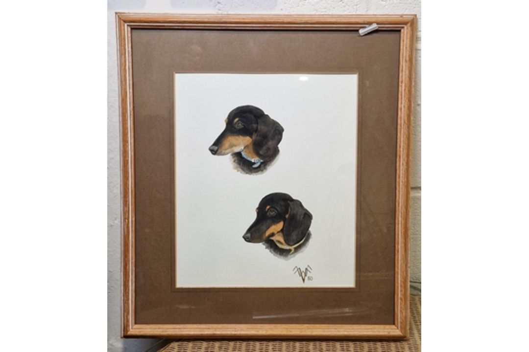 Ella Moulding Triple Dog portrait with Labrador  and two Dachshunds Pastel on paper, framed and - Image 4 of 6