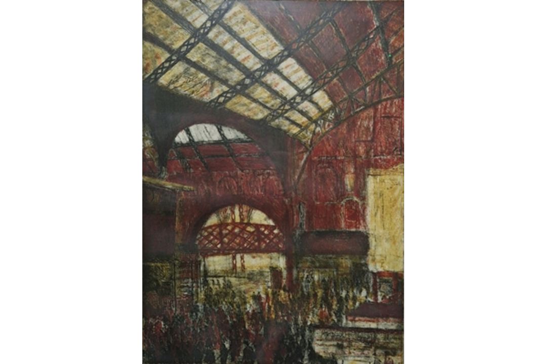 After Joy Girvin (b.1961) Etching and aquatint "Rush Hour at Liverpool Street Station", limited - Image 1 of 4