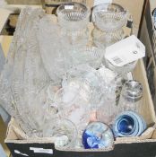 Collection of glassware to include a Mdina glass paperweight, an engraved 60 year old Queen