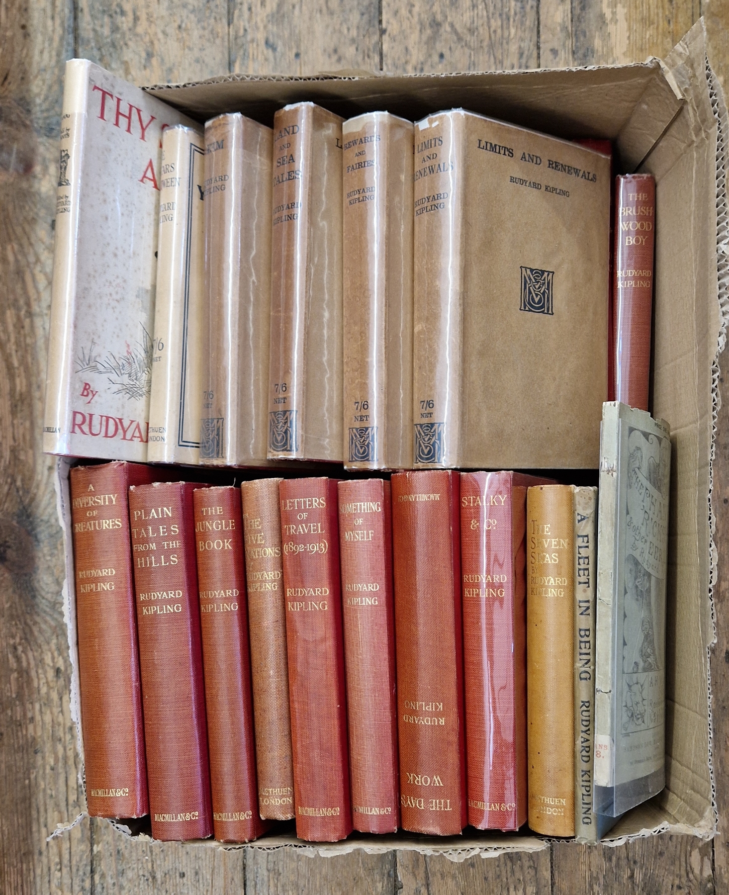 Kipling, Rudyard Works, MacMillan & Co, various dates, red cloth with gilt elephant on front