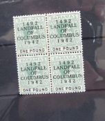 Stamps of Bahamas: Overprinted block of 4 of £1 deep grey-green definitive from “450th Anniversary