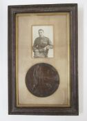 WWI memorial plaque named to 'Charles Stuart Barkman', framed with photograph, Rifleman Barkman,