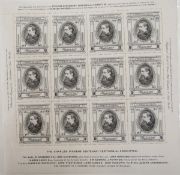 GB: Mint sheet of 1912 Charles Dickens Centenary cinderellas, 12 stamps to sheet. High quality plate