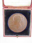 Victoria 1897 diamond jubilee bronze medal in box of issue, issued by William Wyon depicting both