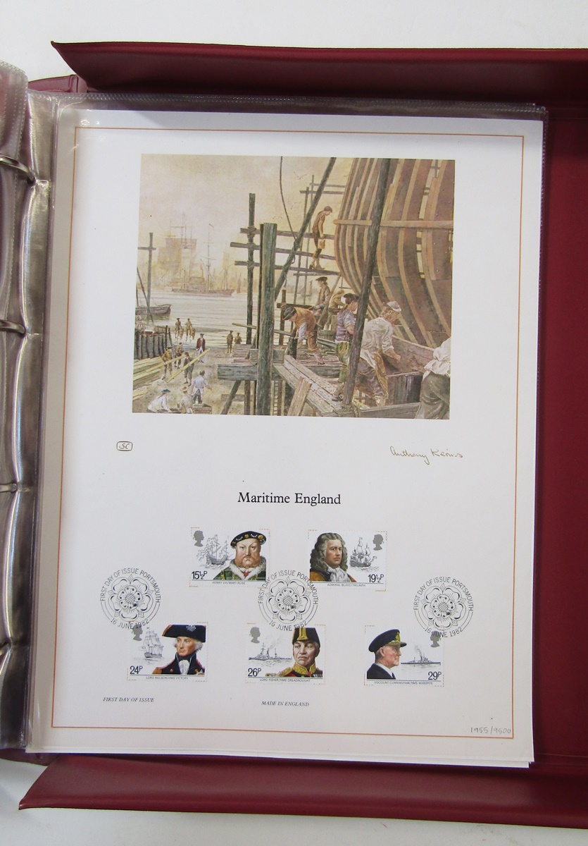 GB stamps: Two maroon folders of QEII philatelic lithographs; first of 27 commemoratives 1979-82, - Image 4 of 7