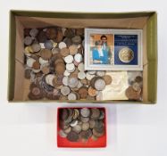 Box of world coins and British farthings, large accumulation of world coins, various