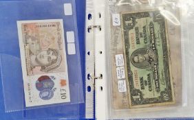 Collection of GB, BR Empire and Rest of World banknotes in blue folder, from 1838 on, including