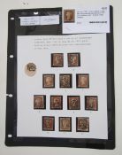 GB stamps: Page of QV 1d reds and 1d pink with numeric Maltese Cross postmarks, 1-12. SG cat £3200+.