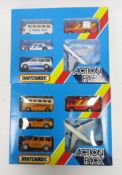 Two boxed Matchbox 'Action Pack' diecast gift sets including G-10 Lufthansa 5 vehicle set and G-11