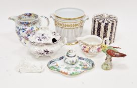 Crown Staffordshire ceramic inkwell with quatrefoil tray, Victorian china cream jug, floral spray