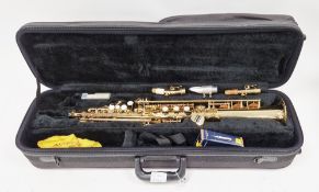 Elkhart 300 series soprano saxophone, yellow brass, serial number 620046, in soft fitted case