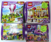 Eight boxed Lego 'Friends' sets being 41008, 3184, 41007, 41006, 41097, 41124, 41359 and 41333 (