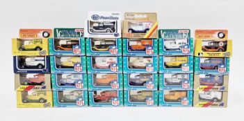 Collection of boxed Matchbox diecast advertising vans including 17 limited edition NFL NFL-90