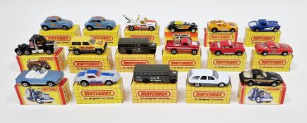 Quantity of boxed Matchbox diecast model cars to include MB27 Jeep Cherokee, MB4 '57 Chevy, MB12 '82