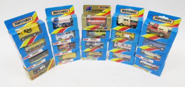 Collection of boxed Matchbox diecast vehicles including 7 with collection card inside (MB45, MB26,
