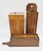 Late 19th/early 20th century oak wall mounting candle box/voting box with carved slot top and