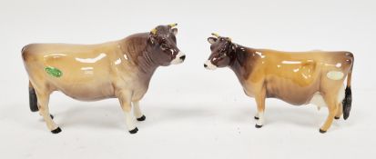 Beswick Jersey bull, CH Dunsley Coyboy, 16.5cm long, and another cow, CH Newton Tinkle (2)