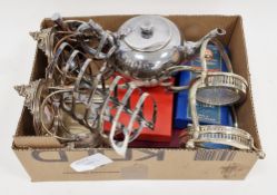 Early 20th century silver plated six-slice toast rack and a selection of other silver plated wares