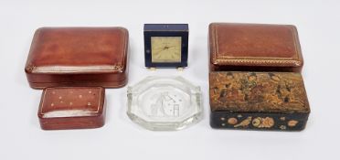 Mixed lot including mid century Looping blue and gilt metal bedside clock, 5cm high, glass ashtray