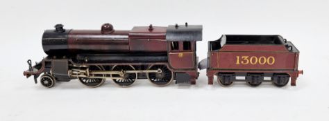 Bassett-Lowke 0 gauge 2-6-0 locomotive with tender no. 13000, maroon livery, contained in a wooden