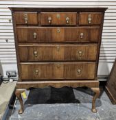 Queen Anne-style walnut chest on stand, comprising of three short drawers over three long drawers