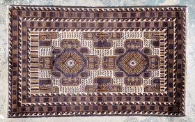 Fine Afghan Balouchi 100% wool pile, indigo, brown and cream, tribal design with unusual border