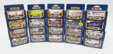 Twenty boxed Matchbox diecast vehicles including MB-59 Porsche 944, MB-60 Ford transit, MB-74
