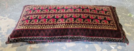 Afghan hand knotted large cushion in red, black and cream centre with burgandy, mustard and cream