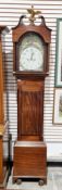 18th century mahogany cased eight-day longcase clock, the painted dial with Arabic numerals denoting