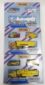 Three boxed Matchbox Convoy Action Pack to include CY204 NASA space set, CY205 Eurobran set and