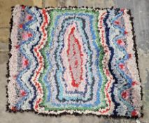Vintage 1950's rag rug, hand made, unusual textiles used, 110cm x 140cm