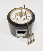 A late 19th century slate-mounted mantle clock (part) and a mercury pendulum with two vials, the