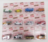 Twelve boxed Matchbox Superfast Swiss Collection diecast model cars to include 4 X Ford Transit van,