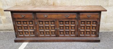 Large 20th century Spanish-side sideboard, probably by Younger, with one large frieze drawer flanked