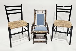 Victorian child's American rocking chair, 44cm wide x 71cm high and a pair of black lacquered