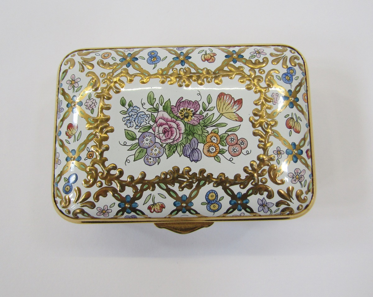 Halcyon Days travelling clock, blue and gold enamel, a similar trinket box, a white lidded pot - Image 23 of 34