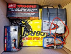 Quantity of radio controlled car battery chargers to include Fusion NX86, Fusion NX82, Traxxas 4 amp