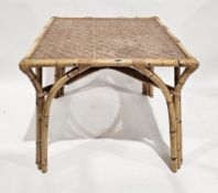 Bamboo and wicker square dining table, 75cm high x 86cm wide and four matching chairs (5)
