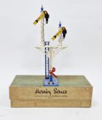 Hornby no.2 E junction signal, blue base and finials, with green box
