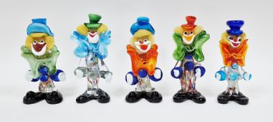 Five Murano glass figures of clowns, 21.5cm high