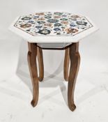 Indian octagonal marble-top wine table, probably from Agra, with floral pietra dura inlay