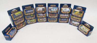 Twenty boxed Matchbox diecast vehicles including MB-60 Ford transit, MB-44 1921 model 'T' Ford, MB-