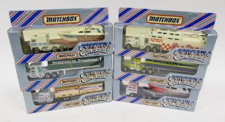 Six boxed Matchbox Convoy diecast models to include CY 3 Peterbilt Double Container Truck 'Federal