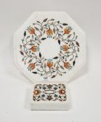 Indian marble octagonal stand and trinket box, both probably from Agra, inlaid with flora and