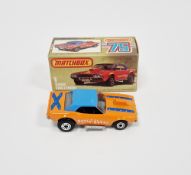 Matchbox Lesney Superfast No.1 Dodge Challenger comprising an orange body, with blue stars