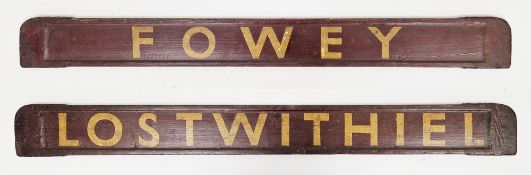 British Rail Railways BR painted double sided wooden carriage board for Lostwithiel/Fowey, 81cm long