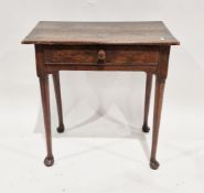 18th century oak side table with rectangular top, single frieze drawer and raised on four turned