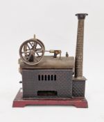 Early 20th century tinplate live steam horizontal stationary engine possibly by Bing or Doll, 29cm