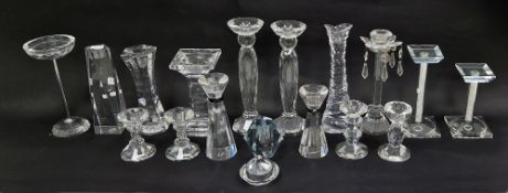 Collection of contemporary glass candlesticks in sizes, including: Bombay, Simon & Designs, Violetta